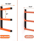 Comparison of two overhead wall mount lumber racks, left is 14 5/8", right 12.5", for garage and woodworking shop heavy duty wood storage