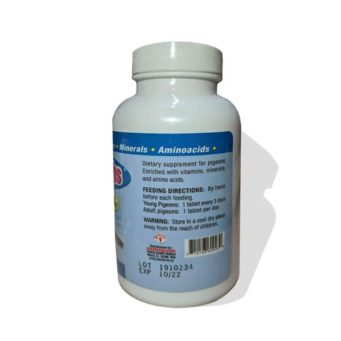 Bottle of Complete Pigeon Vitamin And Mineral Supplement With Liver Enriched Formula And Essential Amino Acids, 120 tablets