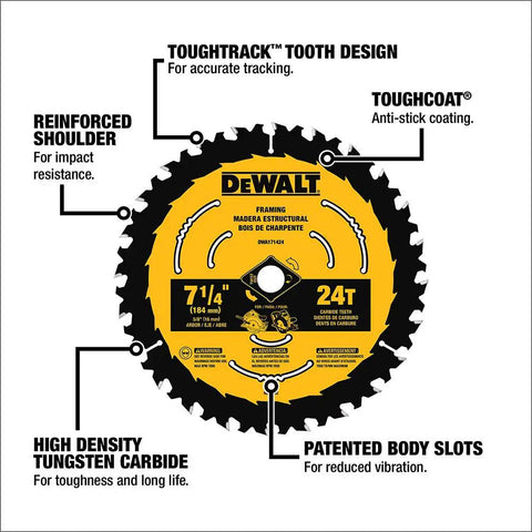 Wood Cutting Circular Saw Blade 7 1 Quarter Inch 24 Tooth With Pro Grade Tungsten Carbide Teeth For Long Life Anti Stick Coating.