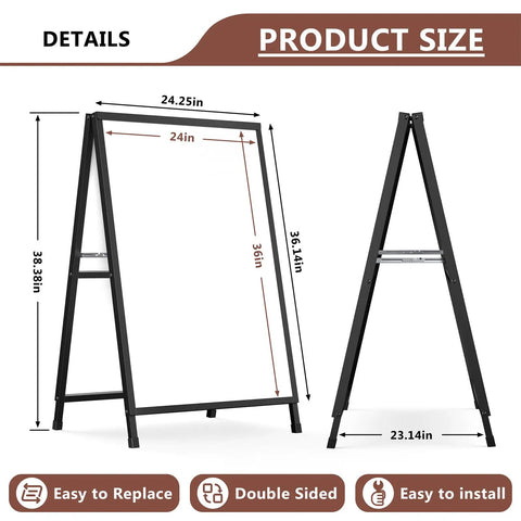 Double Sided 24x36 Inch Street Poster Sign Heavy Duty Folding Sidewalk Board With Slide In Steel Frame dimensions