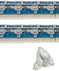 Halogen Light Bulbs 50W MR16 12V GU53 2 Pin Dimmable Landscape Indoor Outdoor Flood Lighting Pack, 10 Pack Bundle With Osram 50W 1 Pack For Track Fixtures And Cabinet Lighting displayed.