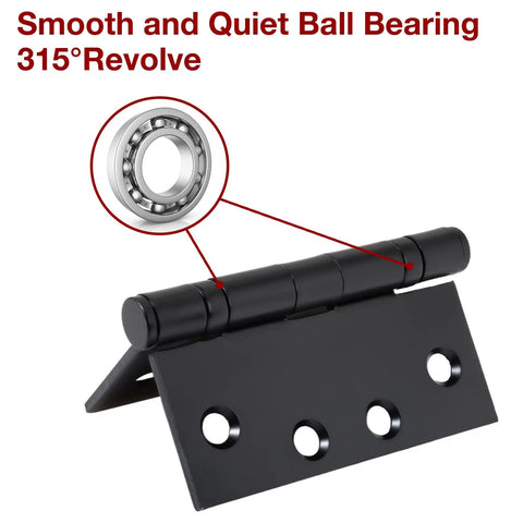 Rock Solid Heavy Duty Matte Black Square Door Hinges Four Point Five Inch Ball Bearing Design showing smooth ball bearing detail.
