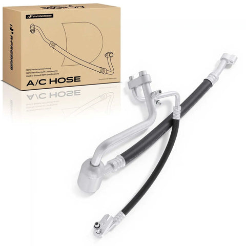 Top Tier AC Suction And Discharge Line Hose Assembly For Chevy Traverse GMC Acadia Buick Enclave, includes hose kit and packaging.