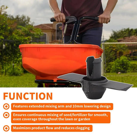 Upgraded Agitator Replacement For Echo RB60 Broadcast Spreader with extended mixing arm and 10mm lowering design in use