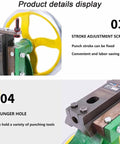 0.4 Ton Cast Iron Arbor Press Nuts Down Any Job with Ease oversized handwheel, showing stroke adjustment screw and plunger hole.
