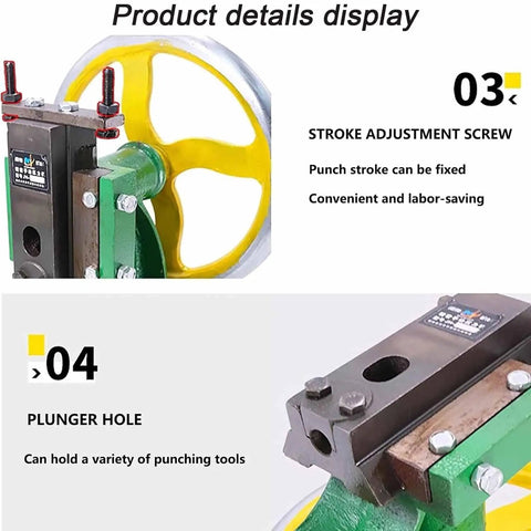 0.4 Ton Cast Iron Arbor Press Nuts Down Any Job with Ease oversized handwheel, showing stroke adjustment screw and plunger hole.