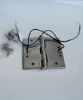 4 Wire Stainless Steel Electrified Hinges 4.5 Inch Square Corner 3.5mm Thick UL Approved, shown with wiring and screws ready for installation