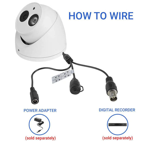 2 MP 4 In 1 AHD CVI TVI Analog Turret Dome Security Camera with wiring cables, 2.8mm lens, weatherproof white finish