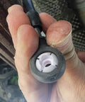 4 Pieces Automatic Transmission Shift Cable Bushing Repair Kit For A Ton Of Rides Including Dodge Avenger Caliber Dart Durango Grand Caravan Ram ProMaster Jeep And More Replacement Parts. Close-up of plastic shift cable bushing installed in transmission cable end.