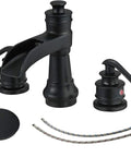 Matte Black 3 Hole Widespread Bathroom Faucet With Two Handles 8 Inch Centers Waterfall Spout Farmhouse Style Includes Pop Up Drain Assembly