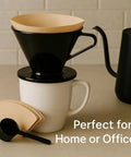 Single Cup Pour Over Coffee Dripper With Scoop And Ten Filters, Cone Size Two Manual Brewer, BPA Free Plastic on mug