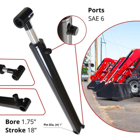 1.75 Inch Bore 18 Inch Stroke Welded Hydraulic Cylinder With Cross Tube Ends For Loader Double Acting Piston At 3500 PSI