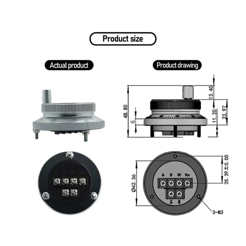 Pro Grade Pulser Handwheel For CNC Machines 5V To 24V 60mm Dial Manual Pulse Generator with dimension diagram and pins