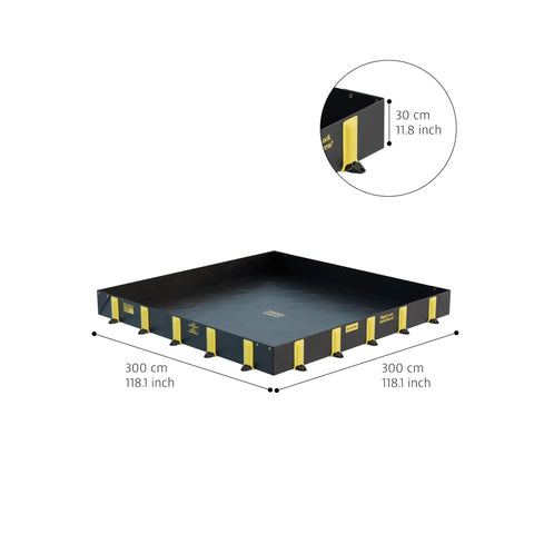 Rigid-Lock QuickBerm Truck-Friendly Drive Over Oil Spill Containment Berm 10 Ft By 10 Ft By 12 In 745 Gallon Capacity PVC Coated Fabric Made In The USA Quick Deploy Barrier For Emergency Or Routine Spill Cleanup Black