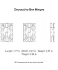 Diagram of 1.5 Inch Decorative Bronze Zinc Alloy Hinges For Small Jewelry Boxes And Craft Chests With Scalloped Edge Design