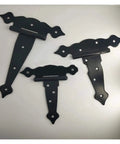 Heavy Duty Iron T Strap Hinges For Barn Doors And Wood Sheds Built Different Includes Mounting Hardware, three sizes shown.