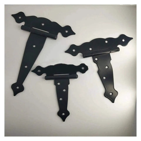 Heavy Duty Iron T Strap Hinges For Barn Doors And Wood Sheds Built Different Includes Mounting Hardware, three sizes shown.