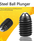 Rock Solid Carbon Steel Ball Spring Plungers M8x12 Hex Socket Machine Screws Pro Shop Gear Easy Install Precision Grip Set Of 10 For Garage And Heavy Machinery Projects, showcasing two steel ball plungers.