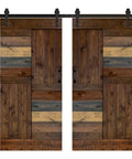 Solid Wood Double Sliding Barn Door 84 Inch By 84 Inch With Hardware Kit Multicolor Finish Assembly Required