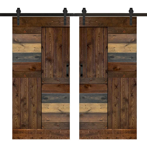 Solid Wood Double Sliding Barn Door 84 Inch By 84 Inch With Hardware Kit Multicolor Finish Assembly Required