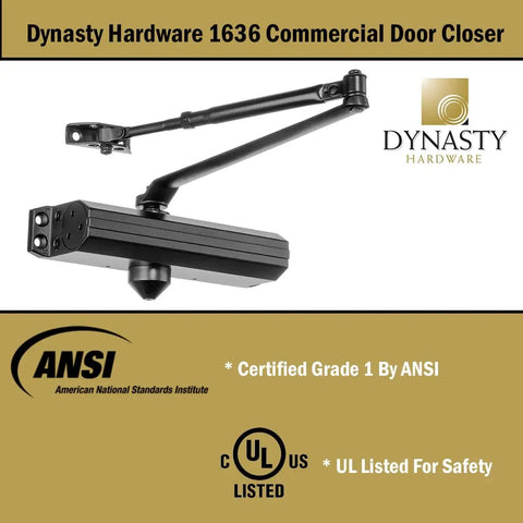 Heavy Duty Commercial Door Closer For High Traffic Entrances Self Closing Hydraulic Action With Adjustable Spring 3 To 6 Surface Mount Bronze Finish Series 1636 Built For Storefronts Restaurants And Offices
