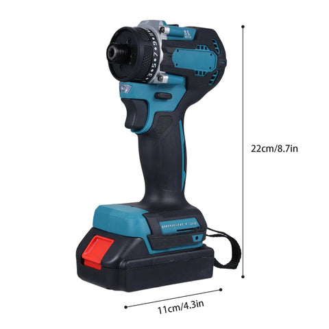 Heavy Hitter 21V Cordless Drill With 55Nm Badass Torque And Dual Speed Switches For Zero Hustle Diy Chores And Rapid Home Fixes, side view showing dimensions.