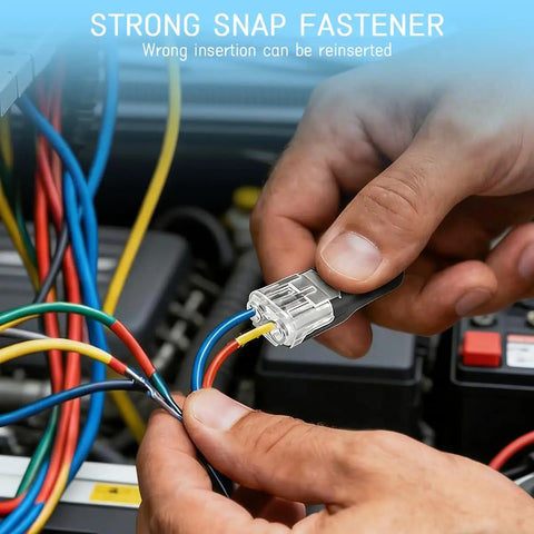 50 Pack Double Wire Plug In Connectors With Locking Buckle For LED Strip Lights Quick Clip Fasteners in hand during wiring