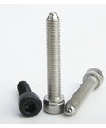 Badass Stainless Steel and Carbon Steel Ball Spring Plungers with Hex Socket Setscrews, three different sizes of threaded push pins.