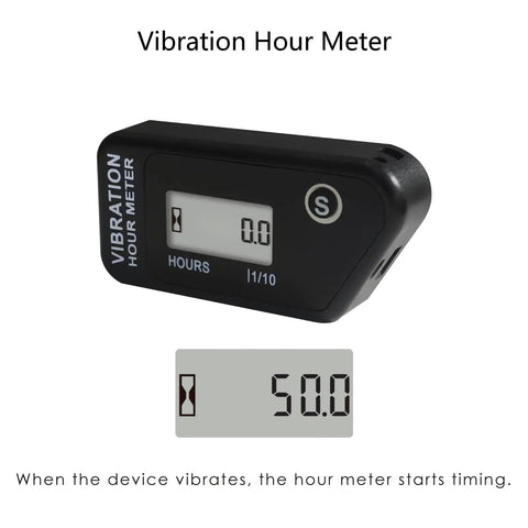 Vibration Activated Digital Hour Meter Self Powered Wireless Resettable Job Timer With User Lock For Generator Lawn Mower Motor Marine ATV And Gear That Vibrates At Work black digital display
