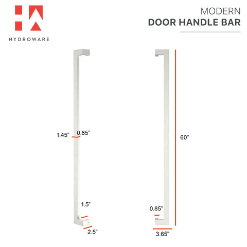 Push Pull Door Handle Set For 60 Inch Doors, Dual Sided Stainless Steel Hardware In Brushed Satin Nickel, Perfect For Home Office Glass Wood Barn And Storefront Doors, Sleek Modern Entry Solution with 60-inch dimensions
