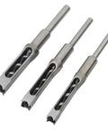 Pro Grade Three Piece Woodworking Square Hole Drill Bit Set With Mortising Chisels And Countersink Bits, High Carbon Steel