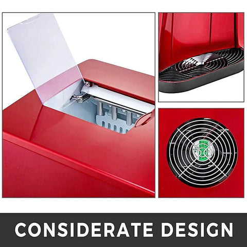 Top Shelf Countertop Ice Maker Delivers Clear Blocks Fast Automatic Draining Compact view of lid and ventilation for easy operation.