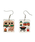 Acrylic Camping Trailer Drop Earrings For Women with retro camper, fire, and grill design for outdoor adventures, lightweight 2 inch.
