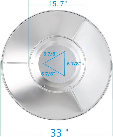 33 Inch Aluminum Patio Heater Reflector Shield For Propane Outdoor Heaters With Three Hole Mount Replacement Parts Center Panel And Outer Panels Stainless Steel Finish 32 Inch Assembled Diameter
