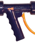 Side view of Beefed-Up 150B-DB Pistol Grip Spray Nozzle Brass 1/2 NPT Dark Blue For Industrial Cleaning with orange trigger