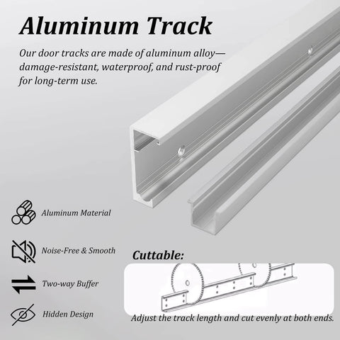 Aluminum track for Hidden Soft Close Sliding Door Hardware Kit, cuttable design, durable and rust-proof for barn cabinet bypass doors.