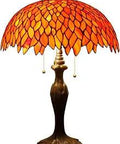 Tiffany Style Stained Glass Table Lamp With Cozy Vibe, Orange Red Wisteria, 16 Inch Shade, 24 Inch Tall Metal Base Bedside