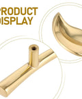 Close-up of gold ergonomic metal cabinet handles, heavy duty solid hardware, right-hand friendly grips, modern look, built to last.