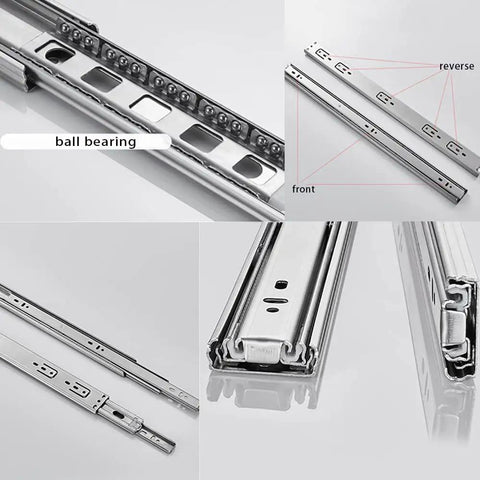 Heavy Duty Stainless Steel Drawer Slides With 3 Fold Full Extension And Ball Bearing Runners, Side Mount, detail view