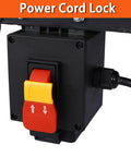 Power cord lock and switch for Beefy Benchtop Router Table Built Tough With Sturdy Steel Stand.