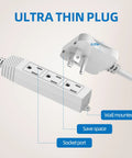 Ultra Slim Flat Plug Extension Cord With Six Foot Cable Three Grounded Outlets For Home Office And Travel 13A 1625W ETL Listed
