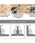 Installation instructions for Hydraulic Buffer Cabinet Hinges 90 Degree No-Drill Soft Close Steel Hinges in Silver.