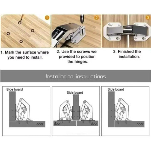 Installation guide for Soft Close Hydraulic Cabinet Hinges With 90 Degree Opening, 7.7x3.2 cm, silver finish, 4 pack