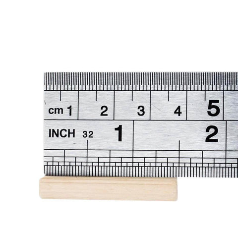 One Quarter Inch By One And A Half Inch Hardwood Dowel Pins, Straight Grooved With Beveled Ends, Imperial Dowel For Furniture shown with ruler