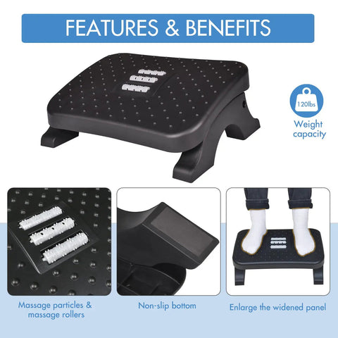 Under Desk Footrest With Massage Rollers, Comfy Ergonomic Foot Stool For Home Office, Supports Up To 120 Lbs, Large 15 By 11 Inch Surface