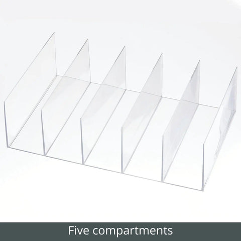 Divided Purse Organizer For Closets And Dressers, 5 Compartments To Neatly Stash Purses, Clutches, Wallets, And Accessories, Clear
