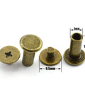 No Sweat Chicago Screws Featuring Phillips Drive Binding Rivets Copper Plated Carbon Steel Fasteners For Leathercraft And Diy Bookbinding Jobs Built Like Iron 5X10Mm Bronze Hardware 50 Pack with dimensions shown.