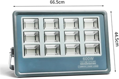 JUDYSSY 150-800W Led Flood Light Outdoor, Super Bright Led Security Light Ip66, 600W with 12 LED panels and measurements 66.5cm x 44.5cm.