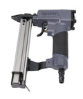 Heavy Duty Quiet Pneumatic Brad Nailer With 100 Nail Capacity Sweet Air Powered Wood Assembly Rig For Workshops And Framing, top view with trigger and magazine.