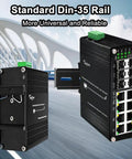 Beefy 10G Ethernet PoE Switch With Two 10G SFP Plus Ports Four Gigabit SFP Slots Eight RJ45 Ports Din Rail Mount on display